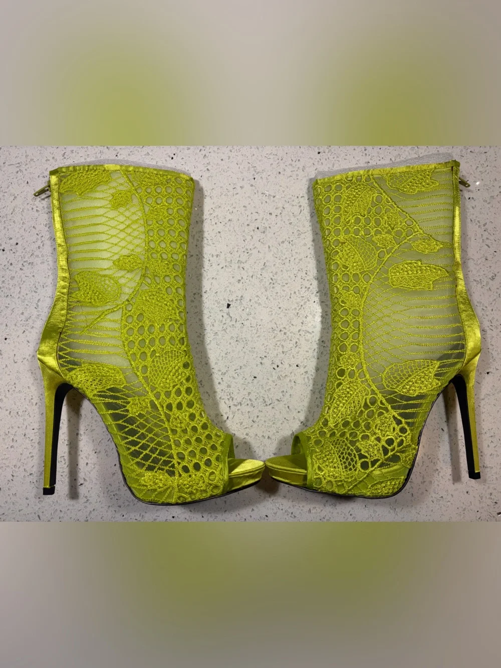 Lace Cutout High Heel Bootie in Lime Green - Picture 2 of 3